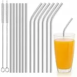 Newaner Cannucce Riutilizzabili In Acciaio Inossidabile 12 Pezzi (6 Dritte + 6 Curve), Cannucce Bubble Tea 21 cm con 2 Spazzole, Cannucce Metallo per Cocktail, Latte Freddo, Frullati, Caffè Freddo