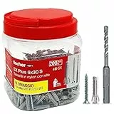 fischer Propack SX Plus 6 S, 200 Tasselli 6x30 con Vite + Punta Trapano SDS 6mm, Barattolo Riutilizzabile, per Fissaggio su Cemento e Muratura 570206