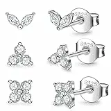 LIHELEI Orecchini Donna Uomo con Zirconia Cubic, Sterling 925 Argento Anallergici Orecchini con Portagioie Set- 3 Paia Argento