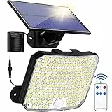 Lampada Solare da Esterno, 118 LED Luci con Sensore di Movimento e Telecomando, Angolo di illuminazione di 180°, 3 Modes, IP65 impermeabile con cavo da 5m [1 Pezzi ]