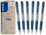 Pilot, Super Grip a Scatto, Confezione da 6, Penna a Sfera Ricaricabile con Grip Ergonomico, Penna a Scatto Ricaricabile, Punta Media, Colore Blu
