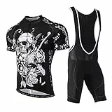 SKYSPER Set Abbigliamento Ciclismo Estivo, Completo Ciclismo da Uomo Maniche Corte con Salopette Traspirante per MTB Bici da Corsa, XXL, Blk