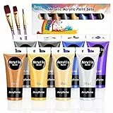 RATEL Set da 8 x 75ml Colori Acrilici, Pigmento Premio Metallizzati + 3 Pennellino- Colori Vibranti per Carta, Roccia, Legno, Ceramica