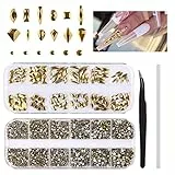 3120 Pz Oro Strass Gemme per Unghie EBANKU Oro Unghie artistiche Pendenti E Ciondoli Pietre Gemme Cristallo Gioiello Diamanti per Artigianato con Pinzette e Penna Trapano