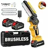 APROTII 4000+4000mAh Mini Motosega a Batteria Brushless, 6 Pollici Sega per Potatura Regolazione della Catena Senza Attrezzi, Con Serbatoio Olio per il Giardinaggio, Taglio Albero