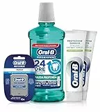 Oral-B Kit Igiene Dentale Completa,2 X Dentifricio, 1 Colluttorio, 1 Filo Interdentale (40 metri), con Azione Antibatterica, per una Pulizia Profonda, Delicata e Confortevole, Maxi Formato da 4 pezzi