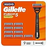 Gillette Fusion 5 Power Regolabarba Uomo, Lame Rasoio a Mano Libera, 1 MANICO e 9 LAMETTE DA BARBA da 5 Lame, Rifinisce Le Aree più difficili
