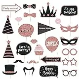 GoGou 26 Pezzi Foto Booth Props, Compleanno Fotografica Puntello Decorazione Accessori Kit, Fai da Te Gadget Foto, con Cornice Selfie per Matrimonio Natale Compleanno Battesimo Capodanno Carnevale