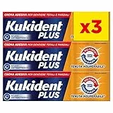Kukident Plus Crema Adesiva Doppia Azione, Colla per Denti per Dentiere Totali e Parziali, 3 Confezioni da 35g, Sapore Menta Leggera, Lunga Durata