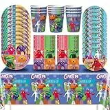 REYOK Garden Stoviglie per Feste 51 Pezzi Garten Tema Party Stoviglie Set Piatti Tovaglioli Tazze Forniture per Feste di Compleanno per Bambini Tavola Decorazione