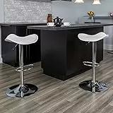 Flash Furniture Mobili Flash Sgabello da Bar Regolabile, Plastica, Vinile, Cromo, Compensato, Schiuma, Metallo, Bianco, 2 Pezzi