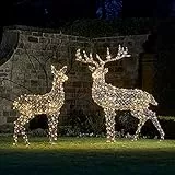 Lights4fun Decorazione Duo di Renne Natalizie Cervo e Cerva XL in Rattan con LED Cambia Colore per Arredo Esterni