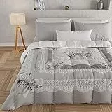 PETTI Artigiani Italiani - Trapunta, Piumone Invernale, Trapunta Invernale, Trapunta Matrimoniale Double Face Tinta Unita e Stampa Digitale Fiocco Grigio, 100% Microfibra Anallergica, Made in Italy