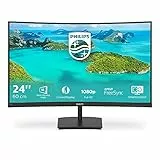 Philips 241E1SC 24' Monitor Curvo AMD Freesync 75 Hz LED VA FHD, 4ms, 3 Side Frameless, Low Blue Mode, Flicker Free, HDMI, VGA, VESA, Nero