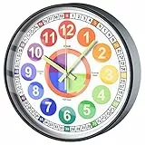 HOSTON Orologio da parete luminoso per bambini, per insegnare ai bambini, 30,5 cm, luminoso, per camera dei bambini, aula, stanza dei giochi, cameretta dei bambini, scuola (30,5 cm, grigio)