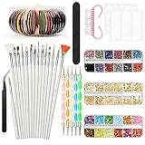 Nail Art Design Set Kit Pennelli Decorazioni Adesivi Nastro Decorazioni Strass, YZPUSI Unghie Nail Art Kit Attrezzi per Unghie Argento Colorate Strass Francese