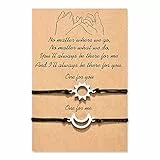 VGWON 2 Braccialetti di Amicizia Braccialetto di Coppia a Lunga Distanza Braccialetto di Promessa Uguale Per Signora Migliore Amica Madre Figlia Sole e Luna