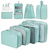 Organizer Valigie, 11 Pezzi Waterproof Packing Cube Set, Separatori Buste Viaggio Travel Organizer con 3 Contenitori da Viaggio per Liquidi, per Abbigliamento Intimo Calzature Sacchi - Blu