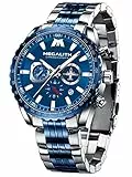 MEGALITH Orologio Uomo 46mm Cronografo Quarzo Orologi da Polso Grande Designer Orologio Acciaio Uomo Impermeabile Luminoso Data, Elegante Regali da Uomo - Blu Argento