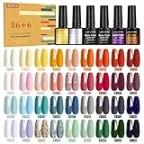 LEVIPE 42Pz Smalto Semipermanente Unghie, con Base Coat e Glossy & Matt Top Coat, Diamanti & Fluorescent Topcoat, in gel UV LED Professionali Kit