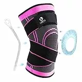 LOEYE Ginocchiera Sportiva Professionale a Compressione per Uomo e Donna, Tutore Ginocchio con Stabilizzatori Laterali e Cuscinetto in Silicone, Fascia Ginocchio Protettiva e Traspirante (XL, Fucsia)