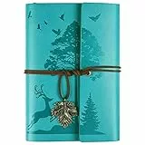 Diario per notebook in pelle, Diario ricaricabile per donne ragazze, diario per viaggiatori retrò foderato A6 13 x 18,5 cm (Blu)