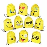 FORMIZON Set di 10 Emoji Borse Sacca, Coulisse Sportiva Sacche con Coulisse Sacchetto del PE per Bambini per Festa Compleanno Bambini Regalino, Natale (giallo)