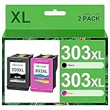 HALLOLUX Cartucce 303XL Nero e Tricromia Cartucce d'inchiostro Rigenerato per HP 303 XL 303XL per HP Envy Photo 6230 Cartucce 6220 6232 6234 7130 7134 7830 per HP Tango Tango X (2-Pack)