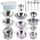 Cucina Giocattolo per Bambini Ambolio 18PCS Set di Pentole e Padelle in Acciaio Inossidabile Cucina Pentole Giocattolo per Bambini Acciaio Inossidabile Accessori Cucina Utensili Cucina Accessori