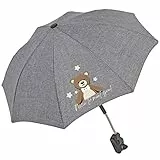 PERLETTI Ombrello Parasole Passeggino Universale Anti UV - Ombrellino da Sole Pioggia per Bambino Neonato con Orsetto Marrone - Ombrellino Manuale per Carrozzina Grigio - Diametro 68 cm (Orsetto)