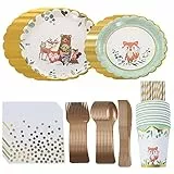 REYOK Set di 80 Animalié stoviglie per Feste di Compleanno,Animalié stoviglie di Carta, Piatti di Carta, Bicchieri, cannucce e tovaglioli per Decorazioni di Compleanno