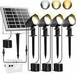 MEIHUA Faretto Solare Esterno, 4 in 1 Lampade Solari da Giardino, 800LM Faretti Solari da Giardino, 2700K/4000K/6000K, 2 Livelli di Luminosità, Luci a Energia Solare per Piscina, Cortile