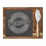 Hecef Set tagliere per formaggi in legno di acacia con ardesia e coltello da formaggio, piatto di salumi in legno e vassoio da portata per formaggio, cracker e carne