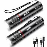 Blukar Torcia LED Ricaricabile,[2 Pezzi] Super Luminoso Torcia Elettrica Torcia Tattica Militare - 4 Modalità di Illuminazione,Alta Potente,Zoomabile,Portatile,per Campeggio/Escursionismo/Emergenza