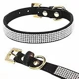 LOVPE Collare per cani con strass, fibbia dorata con diamanti e pelle scamosciata con strass per cani di piccola taglia (XS, nero)