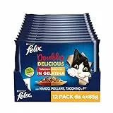 Purina Felix Le Ghiottonerie Doubly Delicious Cibo Umido per Gatti con Manzo e Pollame, Tacchino e Fegato, 48 Buste da 85 g