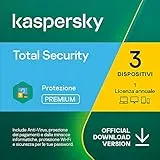 Kaspersky Premium Total Security 2024 | 3 dispositivi | 1 anno | Anti-Phishing e Firewall | VPN illimitata | Password Manager | Parental Control | Assistenza 24/7 | PC/Mac/mobili | Attivazione e-mail