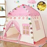 Tenda da gioco per bambini con luci a stella, per interni ed esterni, giocattolo per compleanno, regalo di Natale (rosa)