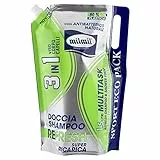 Milmil Doccia Shampoo Refresh Multitask 3 In 1 Viso Corpo Capelli, Rivitalizzante, Tonificante e Rigenerante, con Antibatterico Naturale, Sport Eco Pack, Busta Maxi Ricarica - 1500 ML