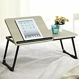 BAKAJI Tavolino Vassoio Colazione da Letto Divano Tavolo Porta Tablet Notebook PC Laptop Struttura in Metallo Pieghevole Leggio Piano in Legno Inclinabile Dimensione 65 x 30 cm (Nero)
