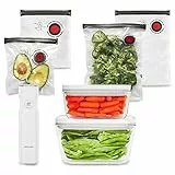 ZWILLING Fresh & Save 7-pc Vacuum Sealer Machine Starter Set, Sous Vide Borse, preparazione pasti, contenitori ermetici per alimenti, vetro