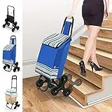 VOUNOT Carrello Spesa Tre Ruote Pieghevole, Carrello Portaspesa Richiudibile, Saliscale, Borsa Impermeabile Rimovibile, Blu