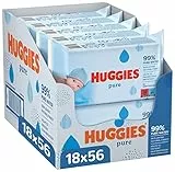 Huggies Pure Baby Wipes Bulk - Salviette umidificate per bambini, 99% di acqua, Senza profumo, 18 confezioni x 56 salviette (1.008 salviettine in totale) [La confezione può variare]