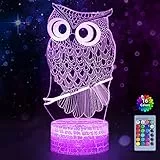 WHATOOK Gufo 3D Illusion Lamp, Gufo 3D Luce Notte per Bambini, Gufo Illusione Luce con 16 Colori Cambiare Miglior Regalo di Natale Per Ragazze, Bambini