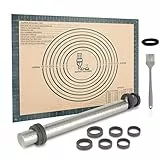 SUPER KITCHEN Mattarello in Acciaio Inox Con 5 Dischi Regolabili Anello, Stuoia di Rolling della Pasticceria del Silicone 50x40cm Antiaderente Tappetino da Forno spianatoia per impastare (Grigio)