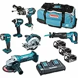 Esclusiva Amazon: Makita DLX6104TX2 18V Li-ion LXT Kit Combo 6 pezzi completo di 3 batterie da 5,0 Ah e caricatore a doppia porta fornito in una borsa degli attrezzi LXT