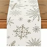 Runner Da Tavola Di Natale Runner Da Tavolo Bianco Con Fiocchi Di Neve Tovaglia Natalizia In Lino Lavabile Runner Da Tavola per Natalizie Della Decorazione del Tavolo da Pranzo Della Cucina