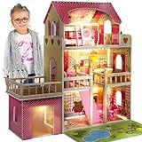Kinderplay Casa delle Bambole - Grande Casa Legno per Bambole di 90cm con 17 Accessori Inclusi e 3 Livelli di Gioco Plus Garage, Alta 90 cm, Multicolore (Edizione Speciale)