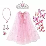 Mantello della Principessa Set, Accessori da Principessa, Farfalla Spilla Accessorio, Scialle Cape Ragazze da Carnevale Principessa Cosplay Travestimento Compleanno Halloween Feste (Rosa)