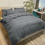 Set Copripiumino Matrimoniale 240x220 CM 2 Federe Monocromatico in Microfibra Grigio Scuro, Morbido ed Ipoallergenico, Inclusa 2 Federa 50x80 cm